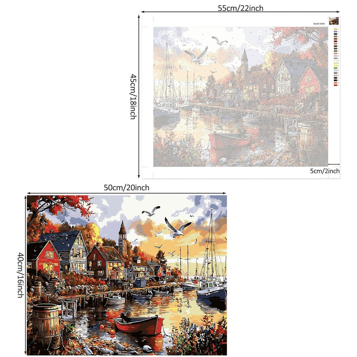 Lxmsja Fishing Village Paint by Numbers Kit for Adults, Harbor Acrylic Paint by Numbers for Adults Beginner, DIY Craft Supplies Oil Painting Kits for Home Wall Decor 20x16 inch (No Frame) Lxmsja