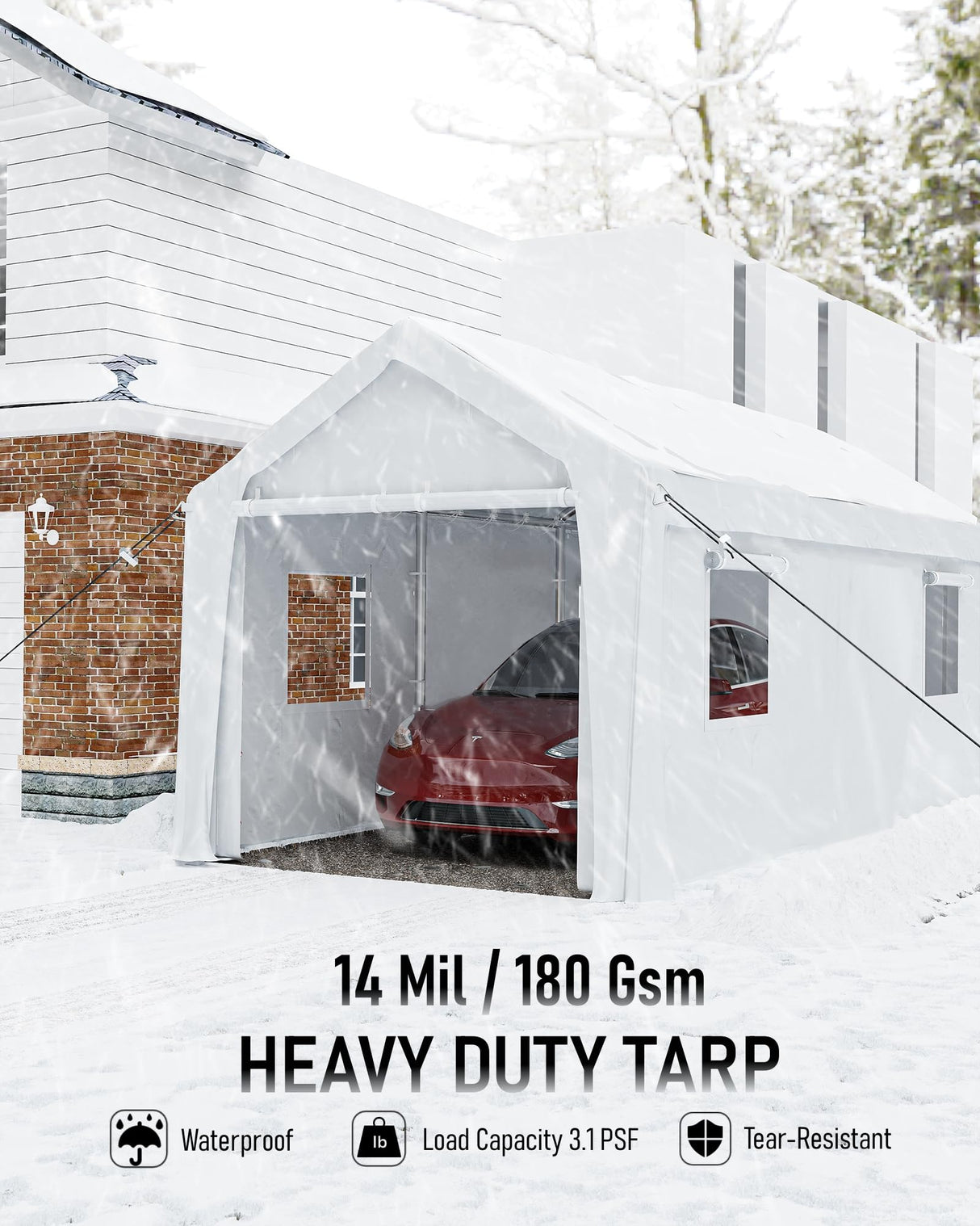 Hipicute 12' x 20' x 11' Heavy-Duty Portable Garage with Canopy Roof, Front and Back Doors, Roll-Up Windows, Portable Carport Reinforced Structure for Cars, Trucks, Boats, and Parties - White Hipicute