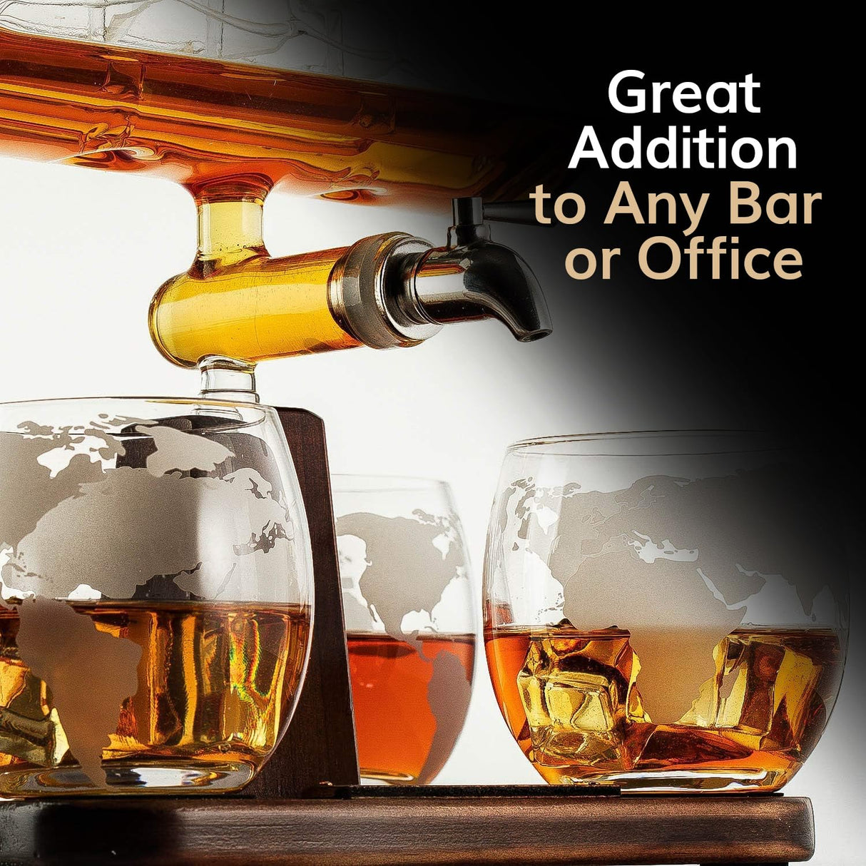 Whiskey Decanter Globe Set with 4 Etched Whiskey Glasses - for Liquor Scotch Bourbon Vodka, Gifts For Men - 1250ml Unique Ship Sails Set for Home Bar, Bourbon, Birthday Gift for Dad The Wine Savant