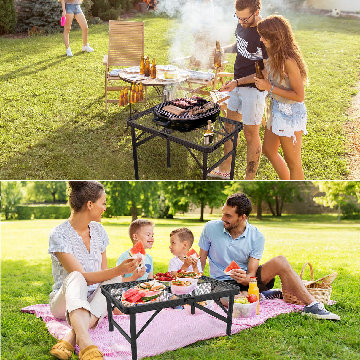 Folding Table, 2x1.3 FT Camping Table with Mesh Desktop,Folding Grill Table with Mesh Bag,Portable Outdoor Table for Picnic,Camping,BBQ,Beach(Black) WildFinder