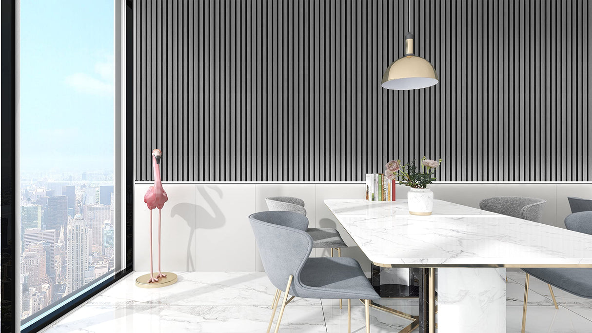 Concord 3D Wall Panels | Acoustic Wood Panels for Wall - Grey | 94.5” x 5” Each | Soundproof Paneling | 8 Foot Wall Panels for Interior Wall Decor - COA1422 (Pack of 6) 18.7 sqft. -M CONCORD WALLCOVERINGS ™