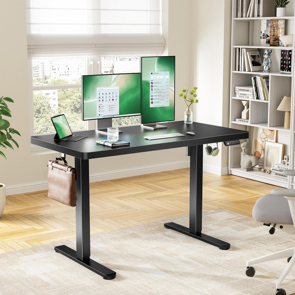 Marsail 63 x 30 Electric Standing Desk with One-Piece Desktop, Sit Stand Desk with Thickened Tabletop, Height Adjustable Stand Up Desk with Cable Management for Home Office(Frame+Desktop, 2 Packages) Marsail