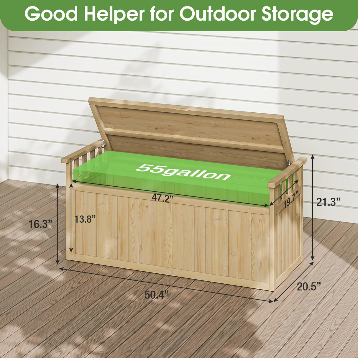 Oarlike 55 Gallon Wooden Deck Box, Outdoor Storage Box for Patio Furniture, Waterproof Backyard Storage Bench for Cushions, Toys, Garden Tools & Pool Accessories (Natural Wood) Oarlike