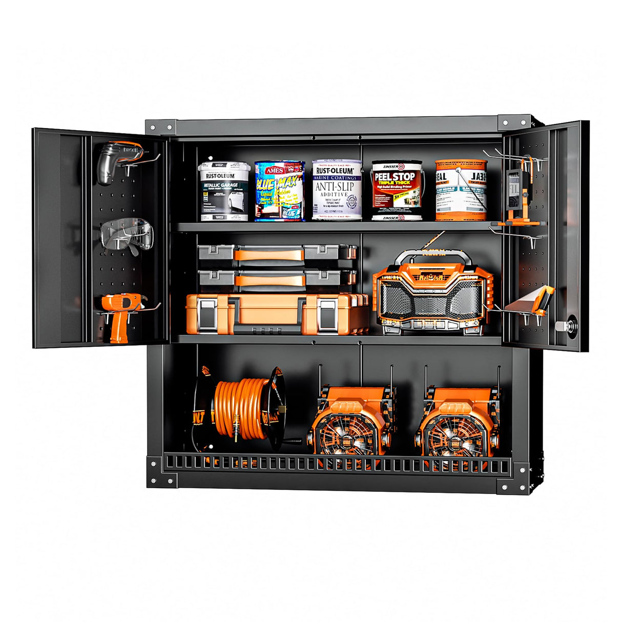 INTERGREAT Metal Wall Storage Cabinet with Adjustable Shelf, Wall Mounted Tool Cabinets with Pegboard for Garage, Lockable 31” H Steel Medicine Cabinets with Doors, Home Office, Kitchen (32”W x 12”D) INTERGREAT