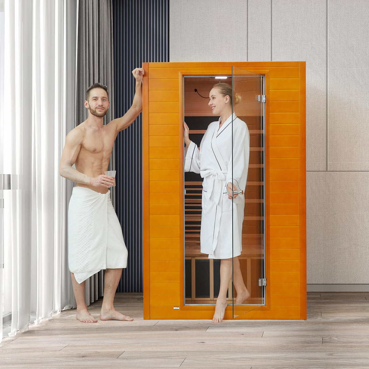 springspa Far Infrared Sauna Room, Near Zero EMF Canadian Hemlock Wood Sauna with 1800W, 9 Chromo Therapy Lights, Oxygen Ionizer, Bluetooth, LCD Control Pannel for Indoor Use, 2 Persons springspa