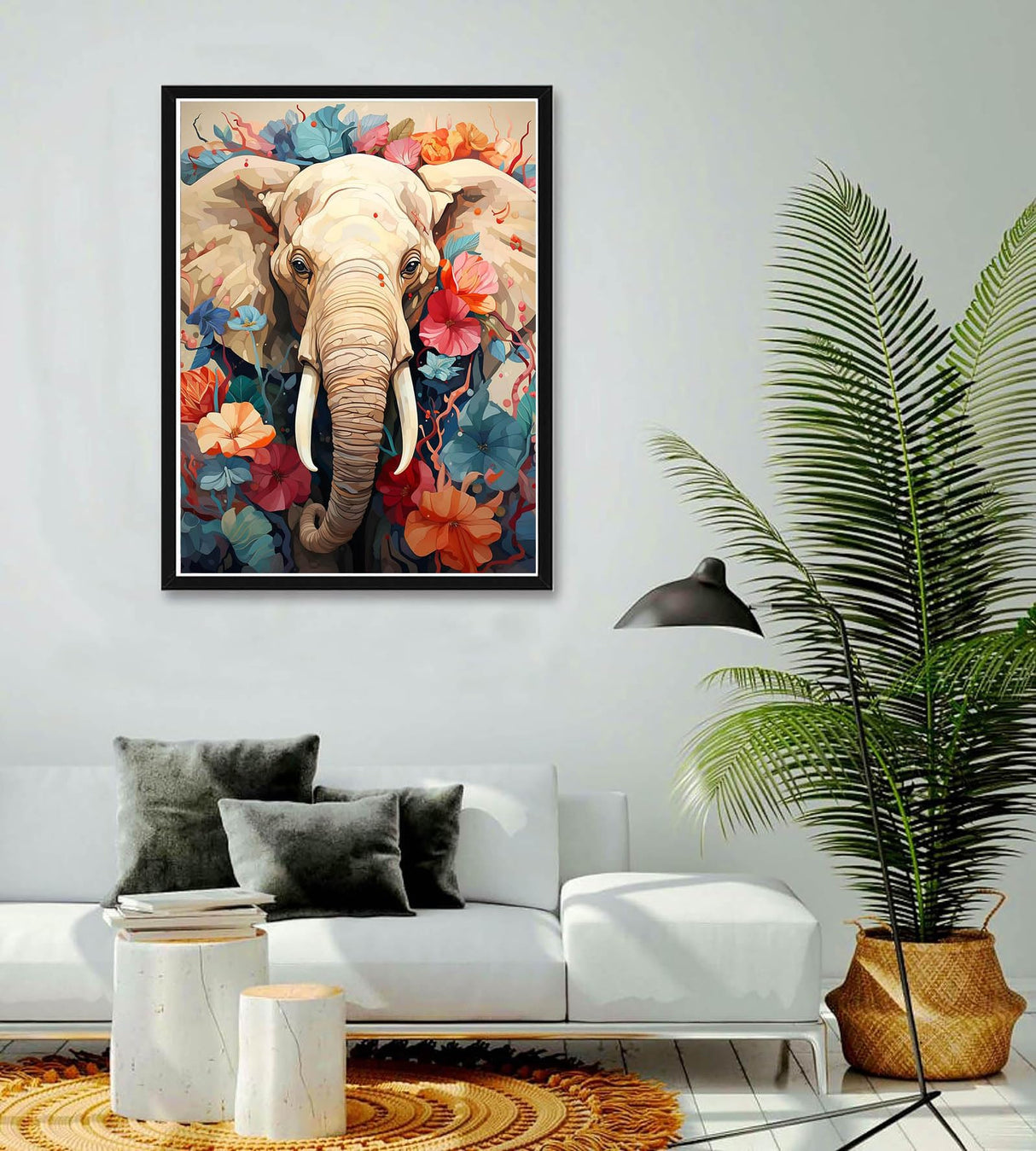 Bimkole Elephant Paint by Number for Adults, DIY Oil Painting Kit on Canvas with Paintbrushes and Acrylic Pigment, Perfect for Paint by Numbers for Adults Beginner, for Home Wall Decor 16x20inch Bimkole