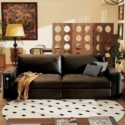 Faux Leather 89" Sofa for Living Room, Modern Comfy Couch with Medium Firm Seat Cushion, Removable Cover,Wide Armrest,USB/Type-C Port,Couches for Small Space,Apartment