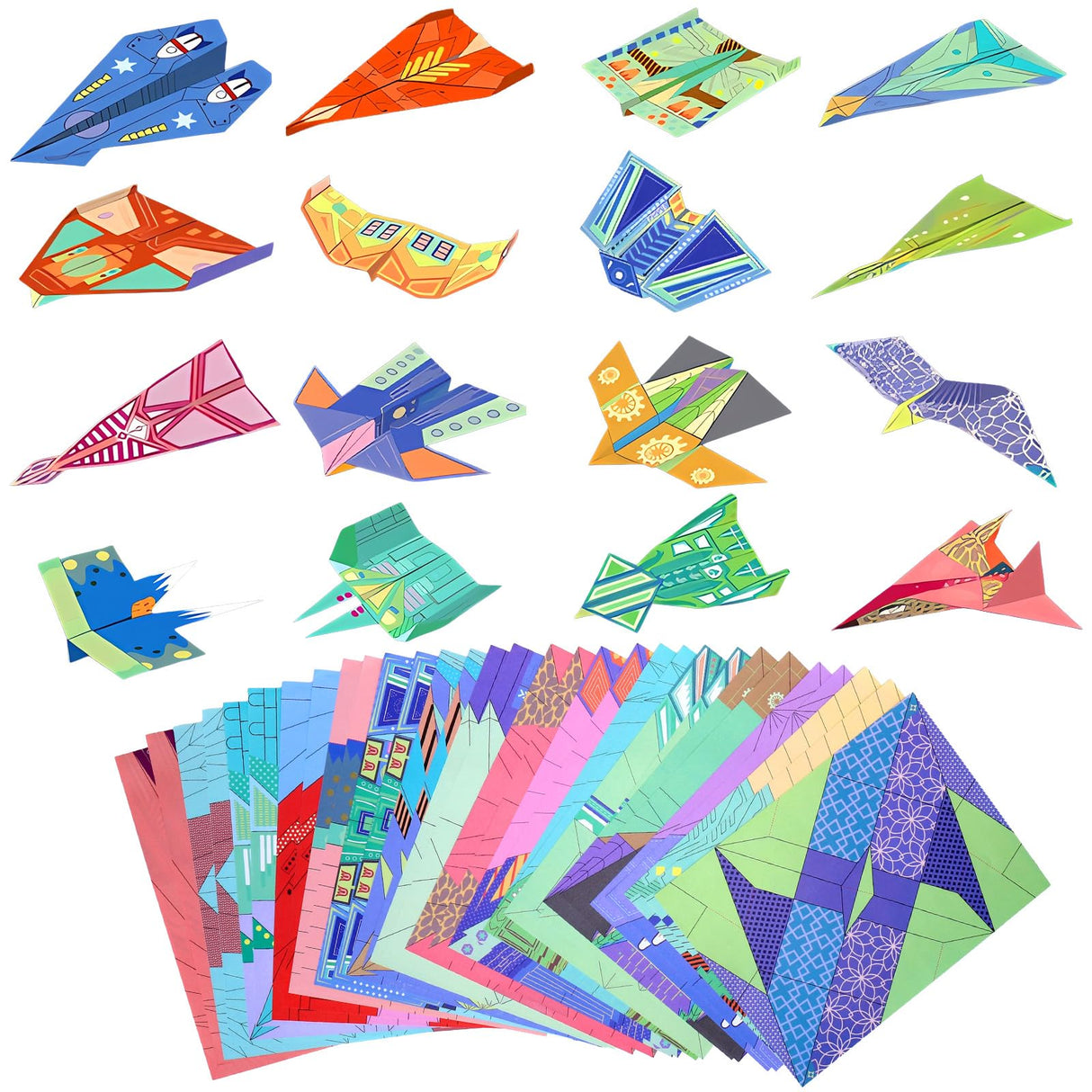 Vodolo Paper Airplane Kits with 16 Classic Designs,32 Sheets Paper Planes Origami Kit for Kids Ages 5-12,Airplane Gifts for Boys and Girls Vodolo