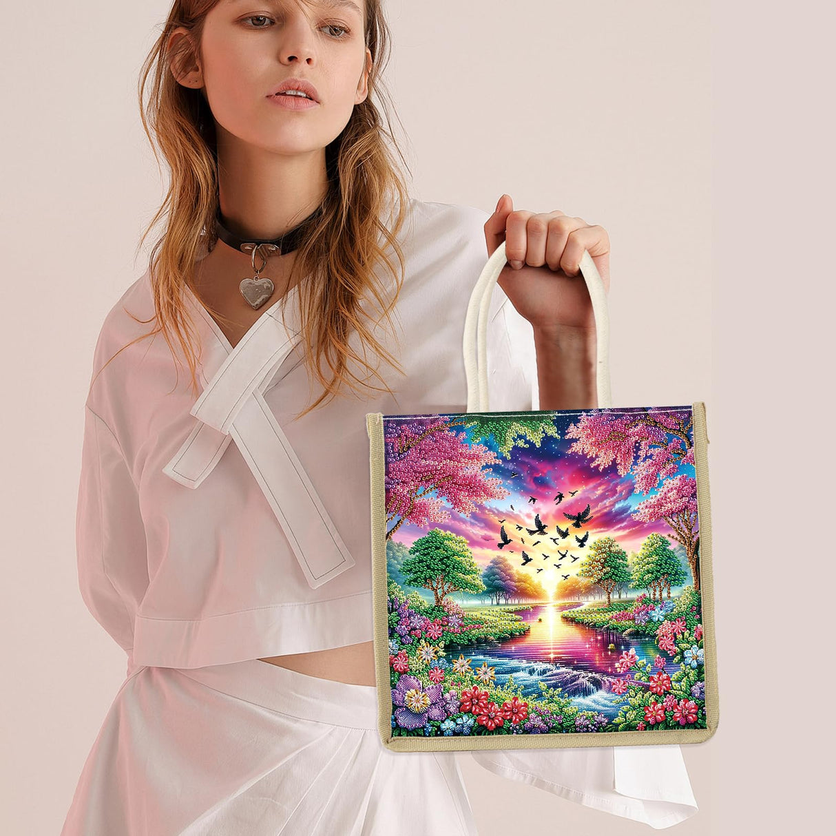 Tontut Diamond Painting kit Handbag Beautiful Scenery DIY Handmade Diamond Pattern Creative Gift Large Capacity Commuting Leisure Bag Tontut