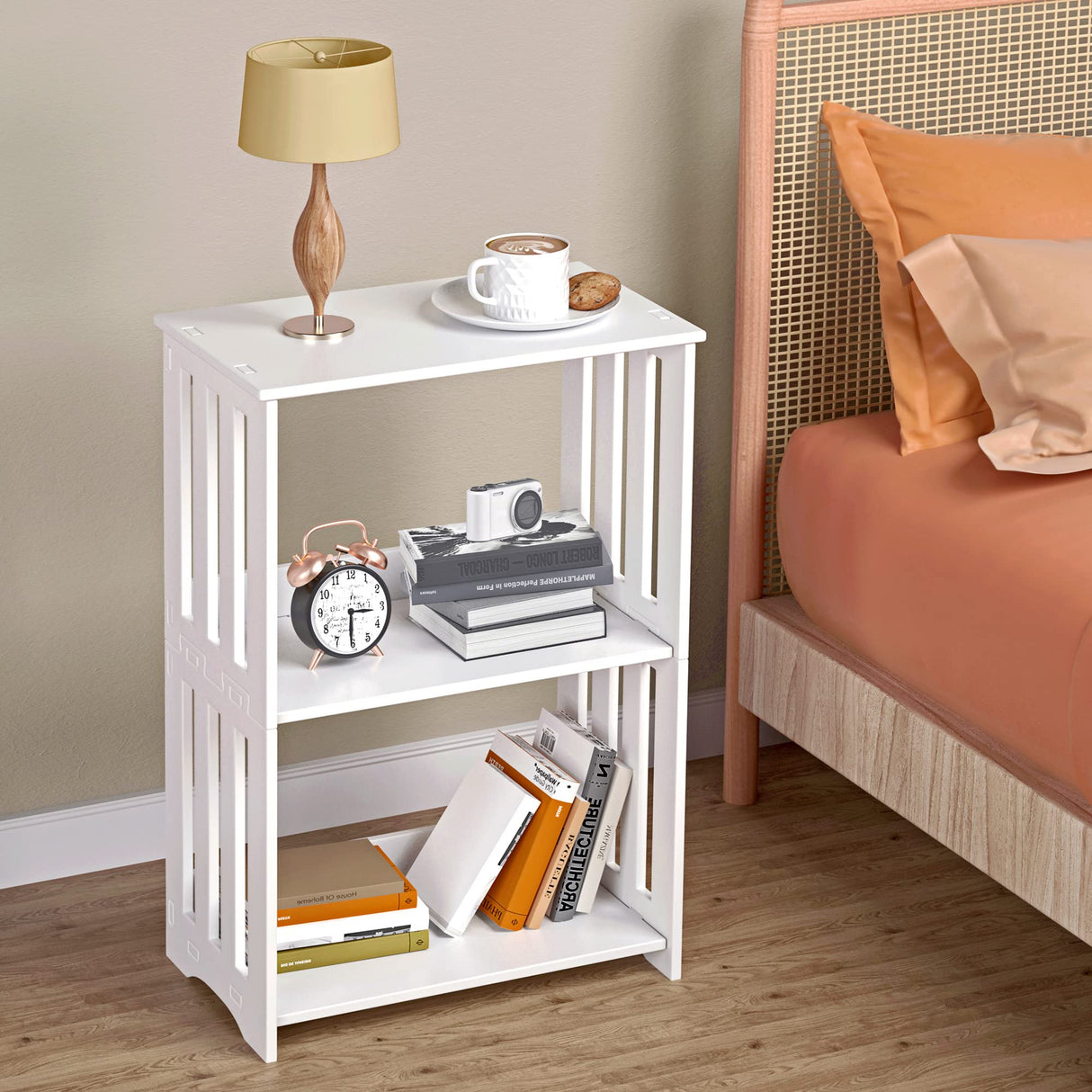 HAYOFAMY 3-Tier End Table Nightstand White, Narrow Side Table with Storage Shelf, Small Bookshelf Bedside Table for Bedroom, Living Room, Office, Bathroom HAYOFAMY