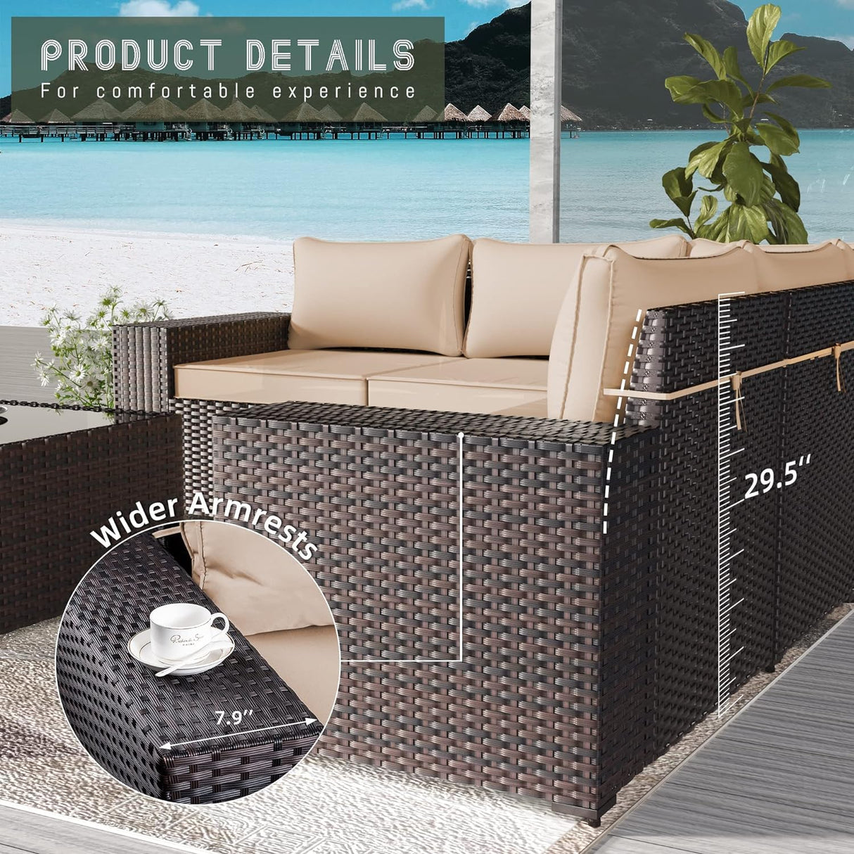 RTDTD 10 Pieces Outdoor Patio Furniture Set Outdoor Furniture Patio Sectional Sofa Conversation Sets w/ETL Approved 45" Gas Outdoor Fire Table & Coffee Table, Swivel Rocking Chair (Brown) RTDTD