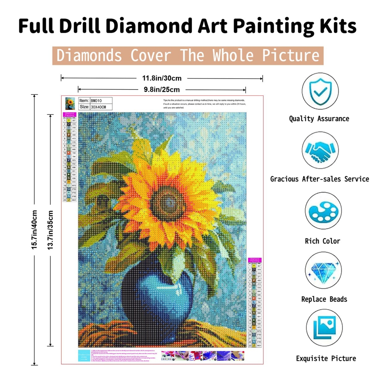 PINFFSHU 5D Diamond Art Kits for Adults Beginners, Full Drill Sunflower in Blue Vase Diamond Painting Kits DIY Gem Art Craft, Home Wall Decor, Unique Gift for Women, 12x16 Inch (30x40cm) PINFFSHU