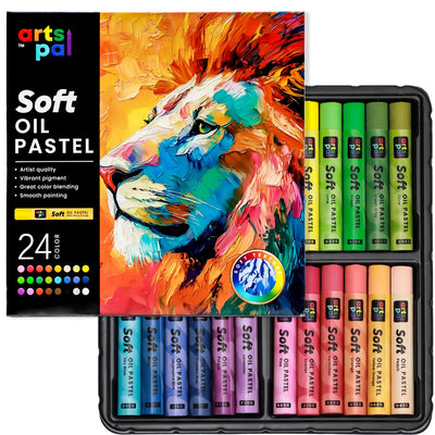 Artspal Soft Oil Pastels Set, 24 Vibrant Colors, Oil Pastel Crayons for Artists, Beginners, Teachers, Students, Great Blending and Layering for Art Supplies, Art Painting, Drawing (10 x 70 mm)