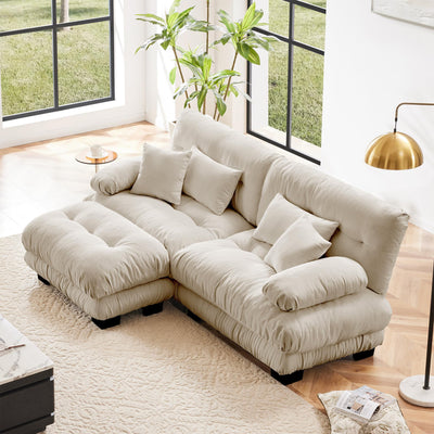 YESER Modular Sectional Sofa, L Shaped Couch with Ottoman, 2 Seater Cloud Couch Small Couches for Small Spaces, Modern Deep Seat Sofa Living Room Oversized Loveseat W/Bolster Armrests 4 Pillows
