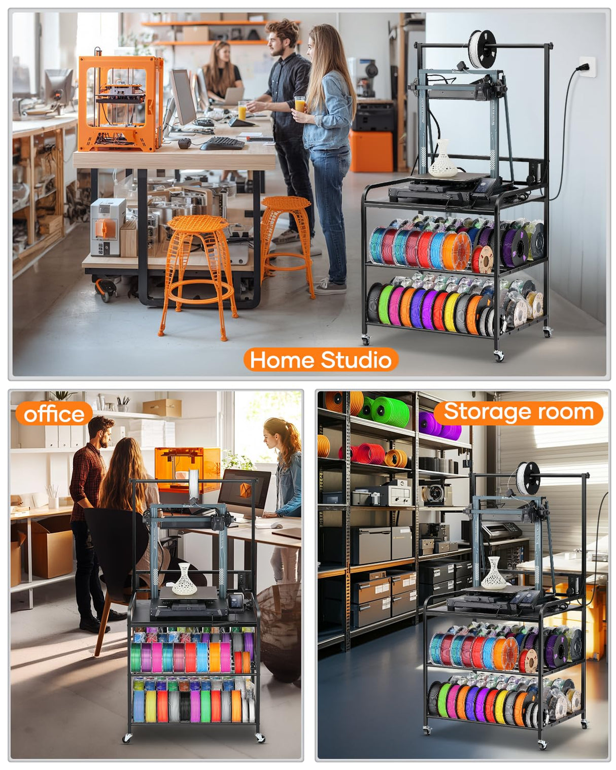 AHOWPD 3D Printer Rack Filaments Storage - Rolling 3d Printing Stand Filament Organizer, Spools Holder Racks Cart with Wheels, Heavy Duty Shelf Hold Spool PLA, ABS, PETG for Garage Office Workshop AHOWPD