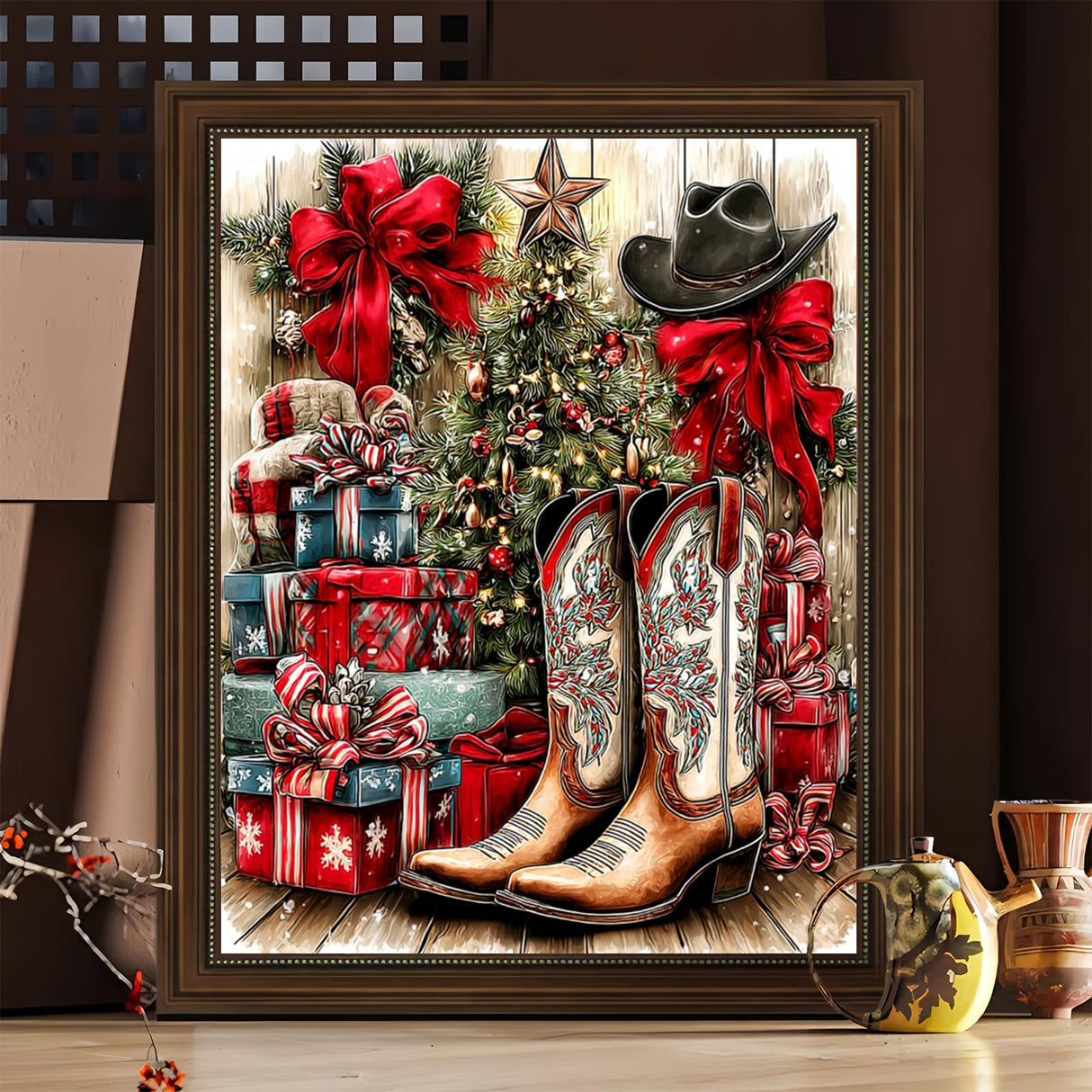 XTCIXAL Christmas Paint by Numbers Kit for Adults, Boots Paint by Number for Adults, Beginners Acrylic Canvas Painting Kits for Home Wall Decor 16x20 Inch XTCIXAL