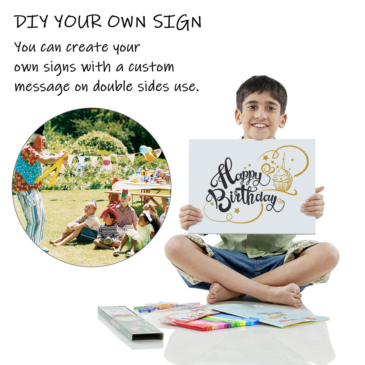 Blank Yard Signs with Stakes, 4 Pack 18 x 12 Inches White Plastic Yard Lawn Sign for Happy Birthday,Garage Sale Signs, Rent, Guidepost Decorations, Blank Lawn Signs with Stakes LARREEDE