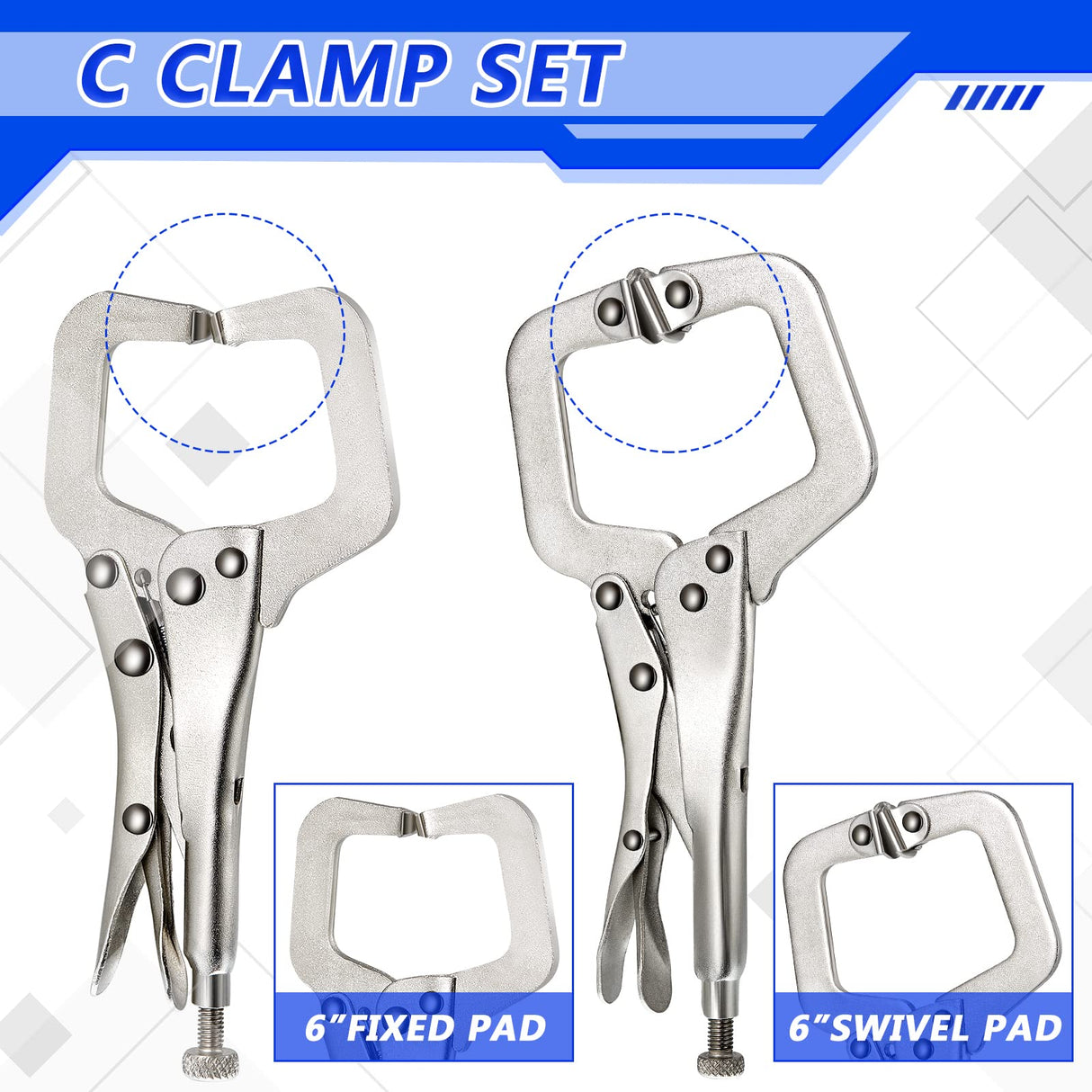 4 Pcs Locking C Clamp Set, Locking Pliers with Fixed and Swivel Pads, 6 Inch, 9 Inch, 11 Inch, Metal Tools Welding Clamps for Home Farm Minatee