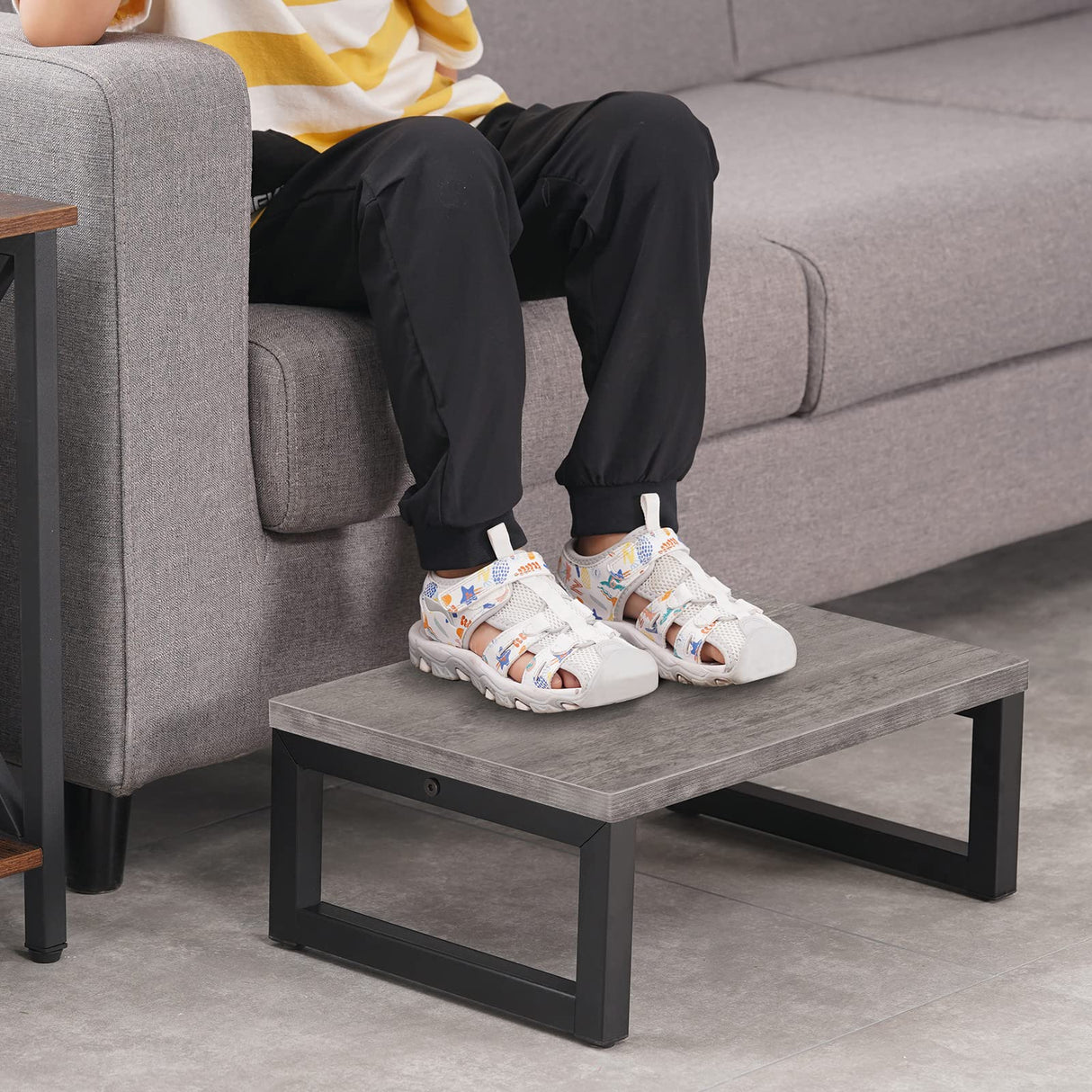 Snughome Wooden Step Stools for Adults Kids, Solid Portable Wooden Bedside Step Stool Adults Hold Up to 350 lb, One Step Foot Stool for Kitchen, Bedroom, Living Room, Bathroom - Self-Assembly(Grey) Snughome