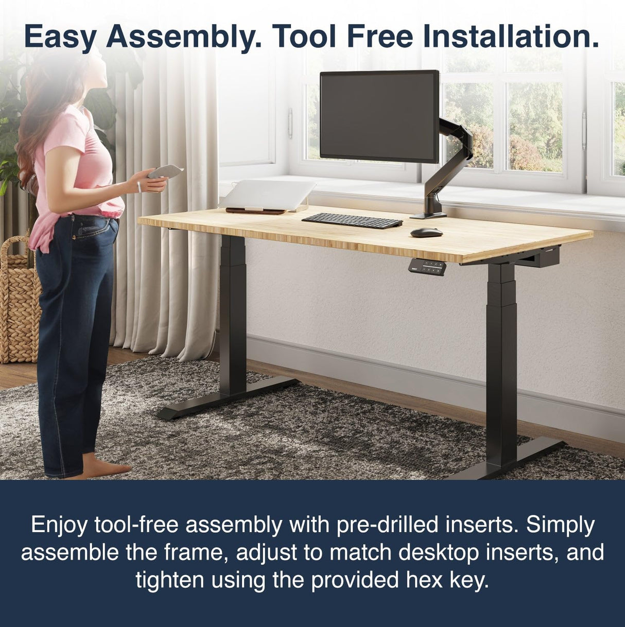 Desky Dual Light Bamboo Standing Desk - 72x30 Electric Standing Desk - Dual Motor, 3 Stage Adjustable Height Desk with 4 presets - Ergonomic Wood Desky