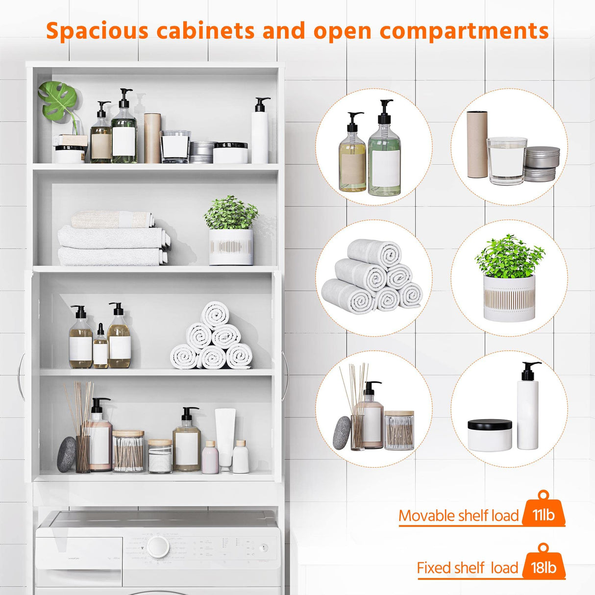 Yaheetech Over The Toilet Storage, Taller Bathroom Organizer Space-Saving Storage Cabinet with Adjustable Shelves and Double Doors, 77 in H, White Yaheetech