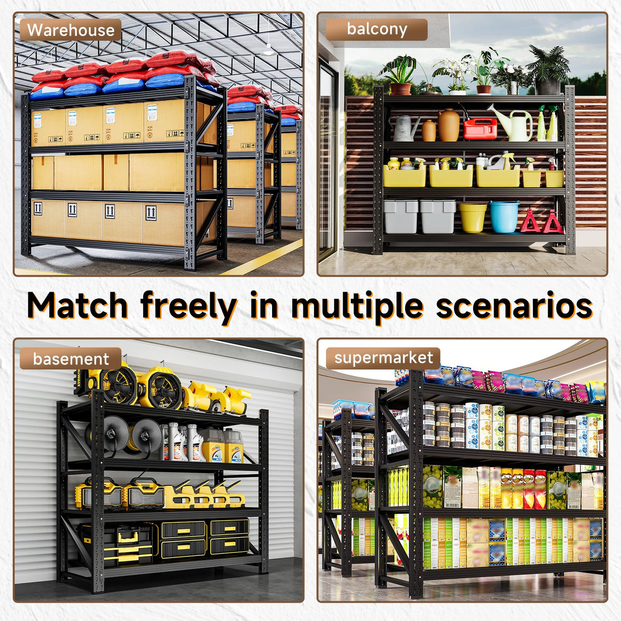 ZAOUS 3000LBS Storage Shelves,48" W Garage Shelving Heavy Duty 4 Tier Metal Storage Rack Shelf,Industrial Shelving Adjustable Shelf for Basement Warehouse 48" W x 24" D x 70" H,Black ZAOUS