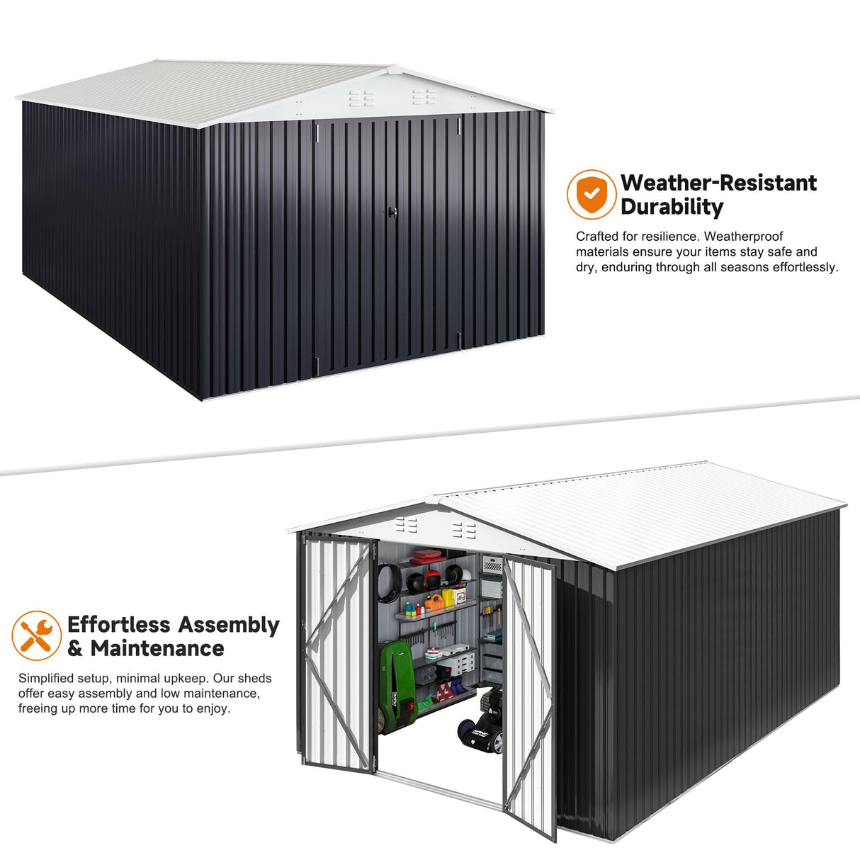 Polar Aurora 10x14 FT Outdoor Storage Shed, Metal Garden Shed with Updated Frame Structure, Tool Sheds for Backyard Garden Patio Lawn White Polar Aurora