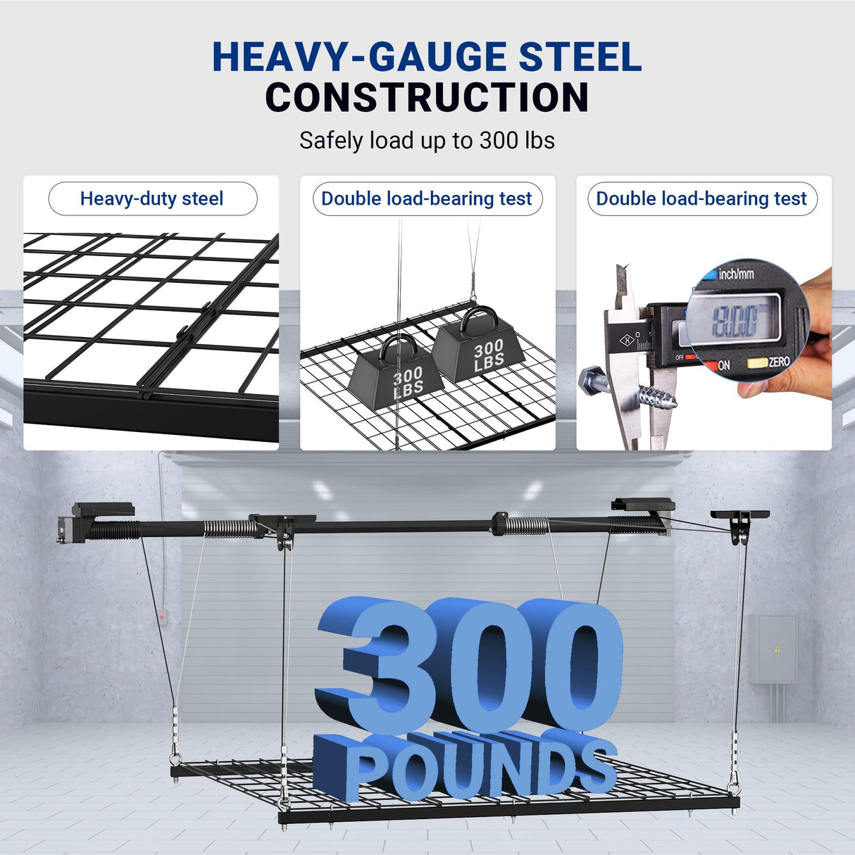 FLEXIMOUNTS Garage Lifting Metal Rack, 4x4 Ft Overhead Garage Storage Racks, Adjustable Heavy-Duty Ceiling Organization System, 300lbs Weight, Satin Black FLEXIMOUNTS