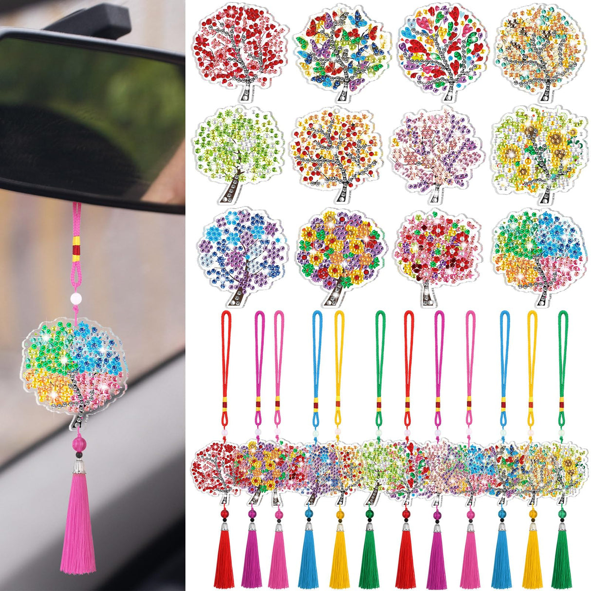 JenPen Diamond Painting Car Ornaments Diamond Art Kit for Adult Double Sided Painting Hanging Ornament Garden Decoration Crystal Gem Paint DIY Kit JenPen