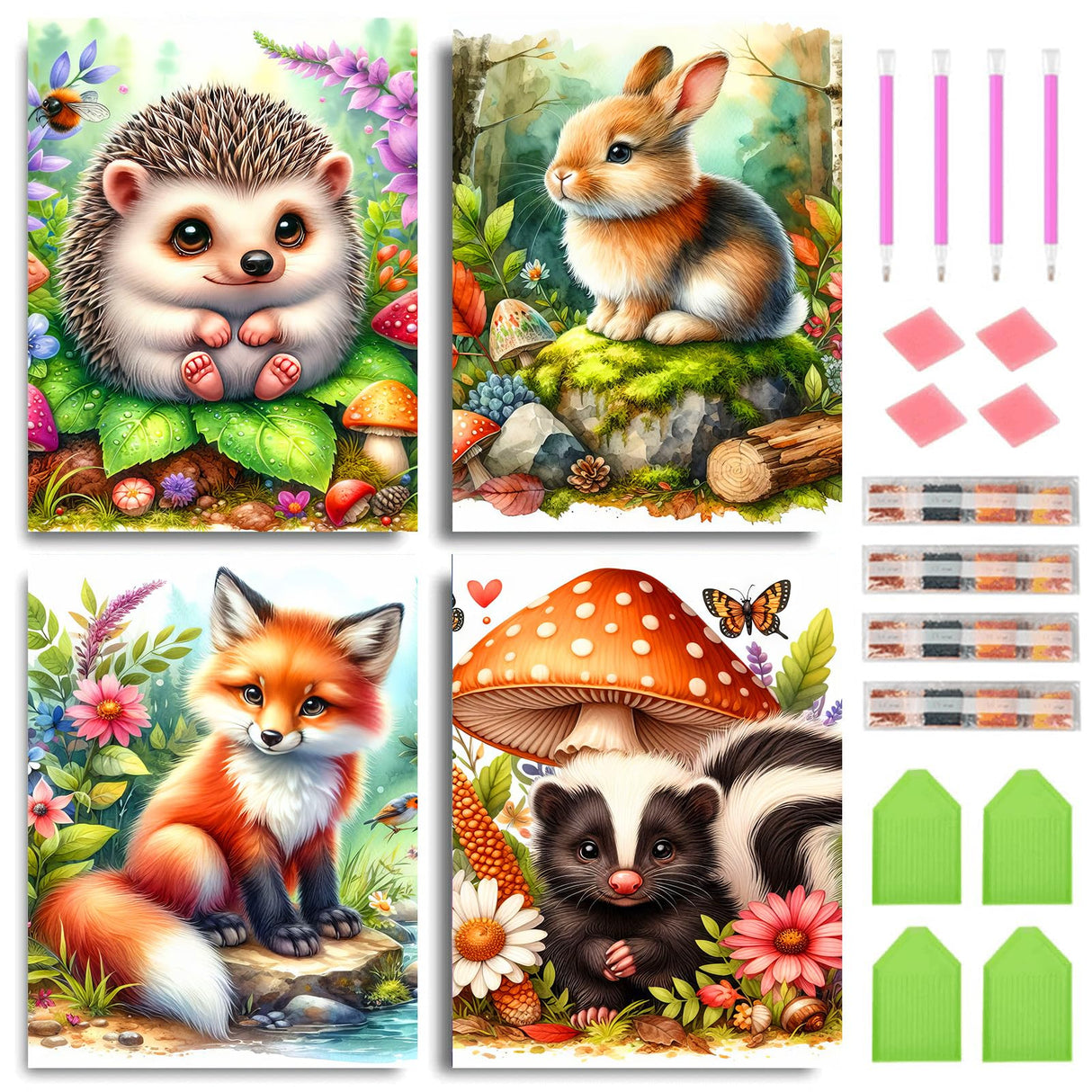 Axquilon 4 Pack Animal Diamond Art Kits for Adults- Cute Animals Diamond Painting Kits for Beginners, 5D DIY Round Full Drill Fox Gem Art for Adults, Paint by Diamonds 9.8x13.7inch Axquilon