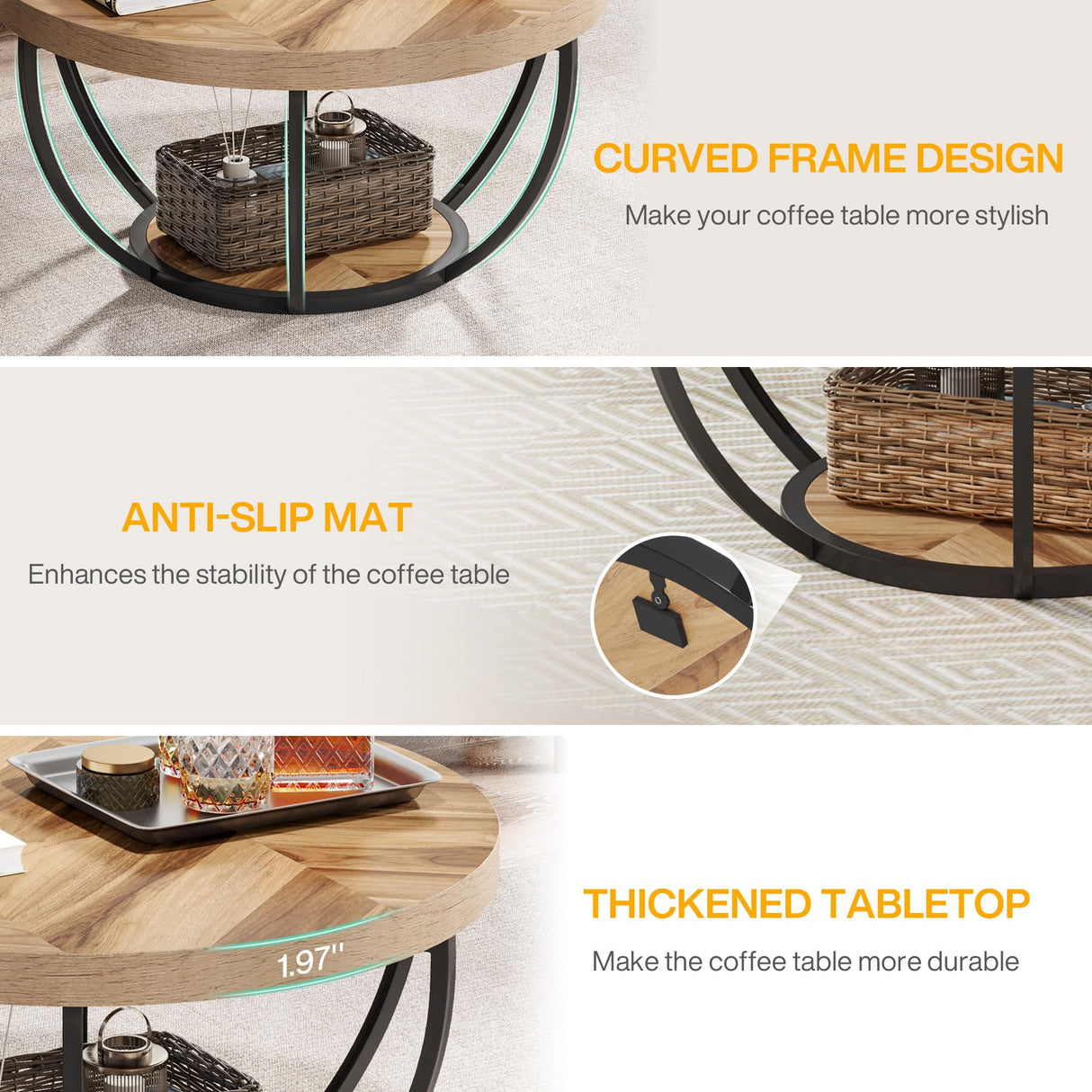 Tribesigns 31.7" Round Coffee Table, Industrial 2-Tier Circle Coffee Table with Storage Shelves, Modern Wooden Accent Center Table Sofa Side Table for Living Room, Home Office, Wooden Grain Tribesigns