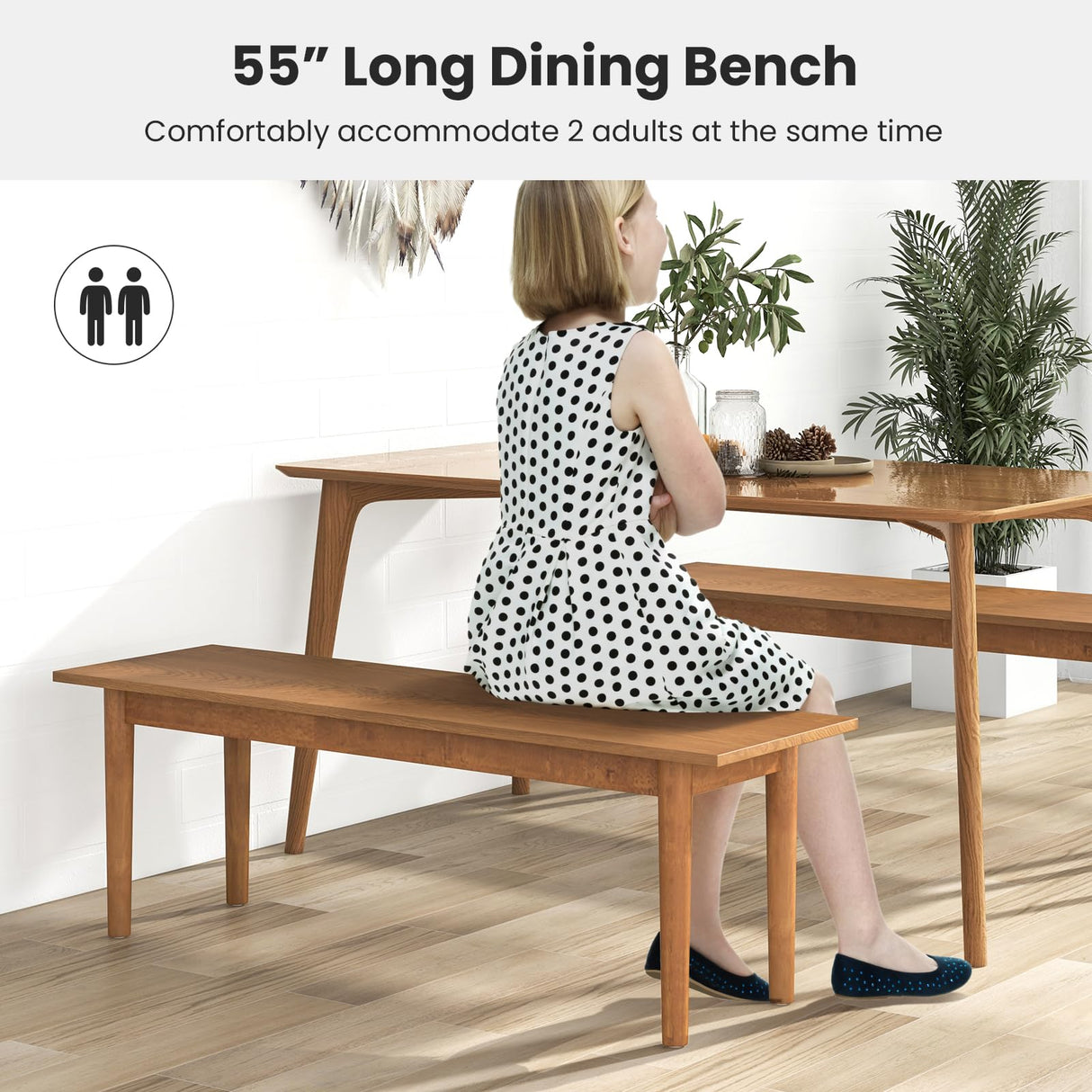 Giantex Wood Dining Bench, Entryway Bench w/Solid Rubber Wood Legs, 660 LBS Weight Capacity, Shoe Changing Bench, 55" Porch Bench for Living Room, Bedroom, Indoor & Outdoor Use (1, Natural) Giantex