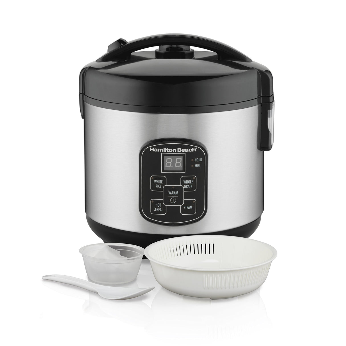 Hamilton Beach Digital Programmable Rice Cooker & Food Steamer, 8 Cups Cooked (4 Uncooked), With Steam & Rinse Basket, Stainless Steel (37518) Hamilton Beach