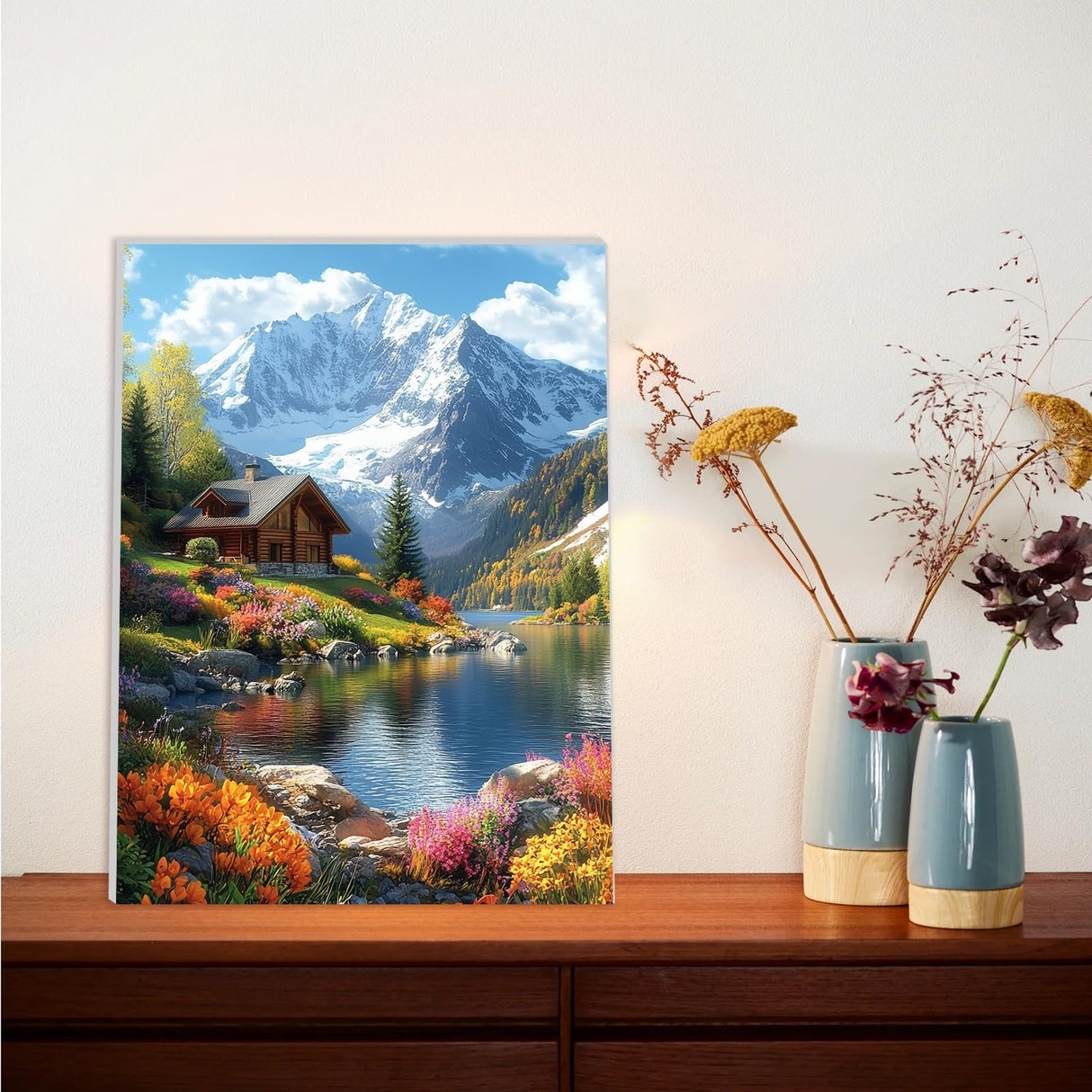 Lxmsja Snow Mountains Paint by Numbers Kit for Adults, Acrylic Lake House Paint by Numbers for Adults Beginner, DIY Craft Supplies Oil Painting Kits for Home Wall Decor 12x16 inch (Framed) Lxmsja