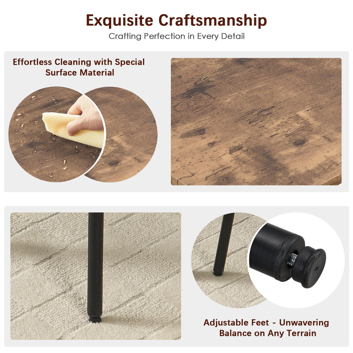 Tatub 5-Piece High Dining Table and Chairs Set for 4 - Brown Industrial Design Tatub