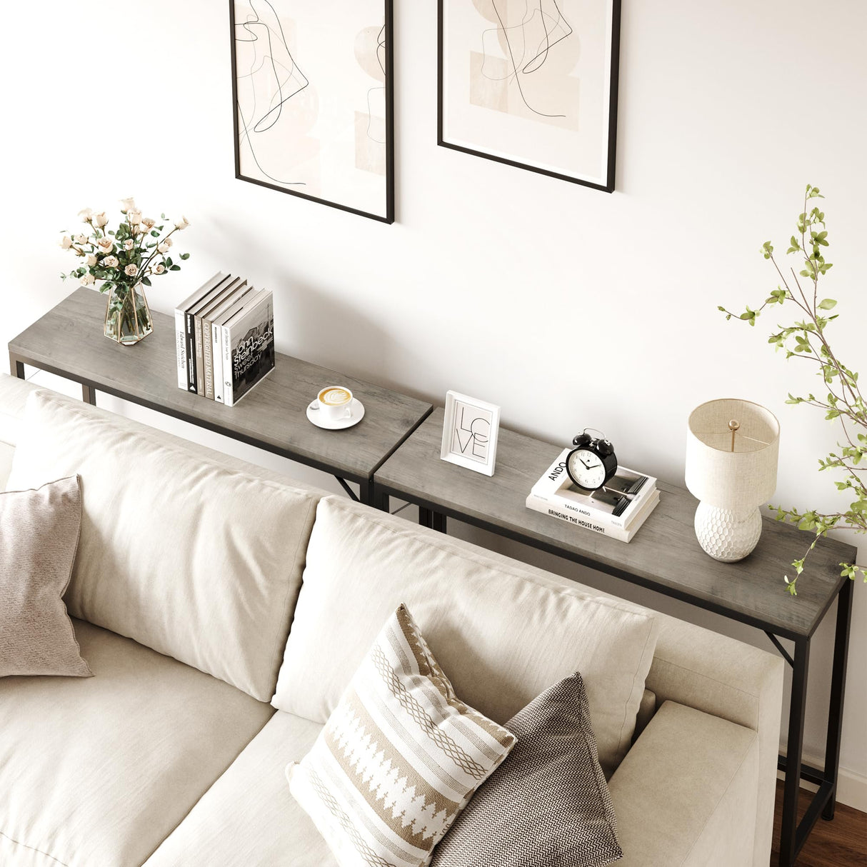 IDEALHOUSE Grey Console Table, Narrow Sofa Table, 39.4" Behind Couch Table for Living Room,Industrial Hallway Table for Entryway -Grey IDEALHOUSE