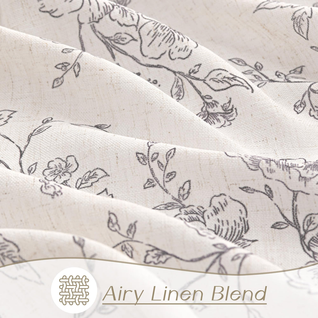 Floral Linen Curtains 108 inch Length for Living Room Black and Cream Patterned Curtains Sketch Print Burlap Textured Rustic Farmhouse Country Curtains Shabby Chic Extra Long Floral Drapes 9 FT Meikelor