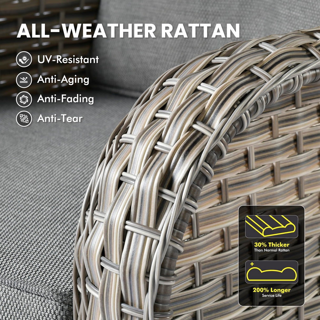 Outdoor Sectional Patio Furniture Set with Swivel Rocking Chairs,9 Pieces Wicker Conversation Sets L Shaped Couch Out Door Sofa Set Outside Furniture for Garden Deck Yard Porch,Dark Grey POUUIN