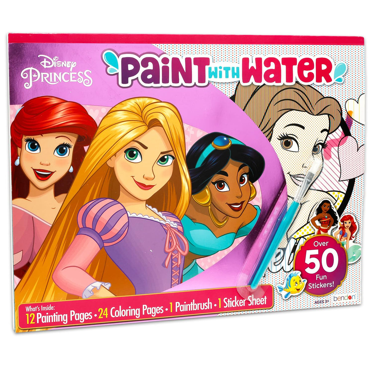 Disney Princess Paint with Water Set for Kids, Toddlers Age 3+ - Bundle with 36 Page Cute Cartoon Mess-Free Water Coloring Book for Ages 3 4 5 6 7 8 and More | Disney Princess No-Mess Arts and Crafts Disney