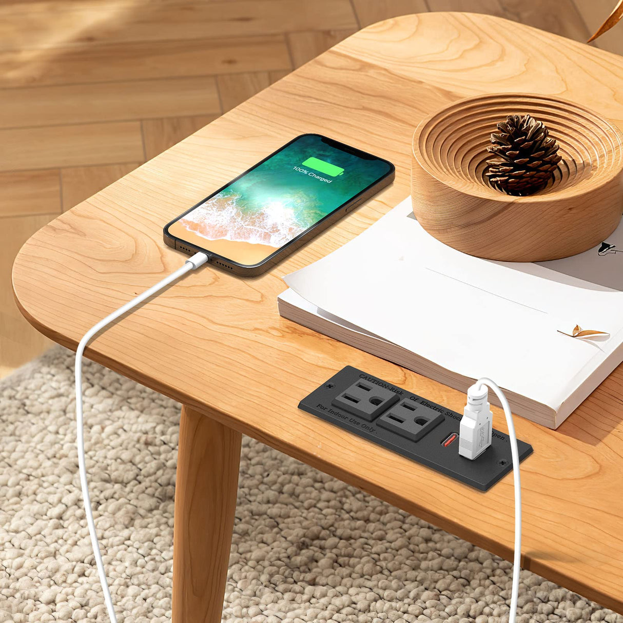 Recessed Power Strip USB C PD 20W, Recessed Outlet with USB Ports, Flat Plug Desk Power Strip for Sofa Drawer Cabinet Nightstand, 6 FT Extension Cord Conference Table Power Hub Kungfuking