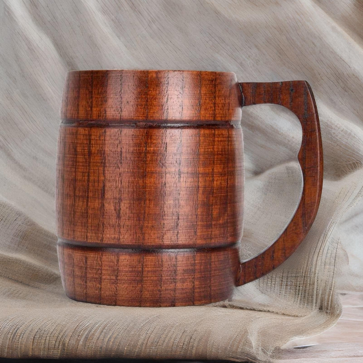 Wooden Beer Mug, Handmade Beer Mug 12oz (400 ml) Natural Solid Wood Drinking Cup Tea Cup for Beer, Coffee, Hot Drinks, Milk, Wine Wooden Tankard Gift Barrel HERCHR