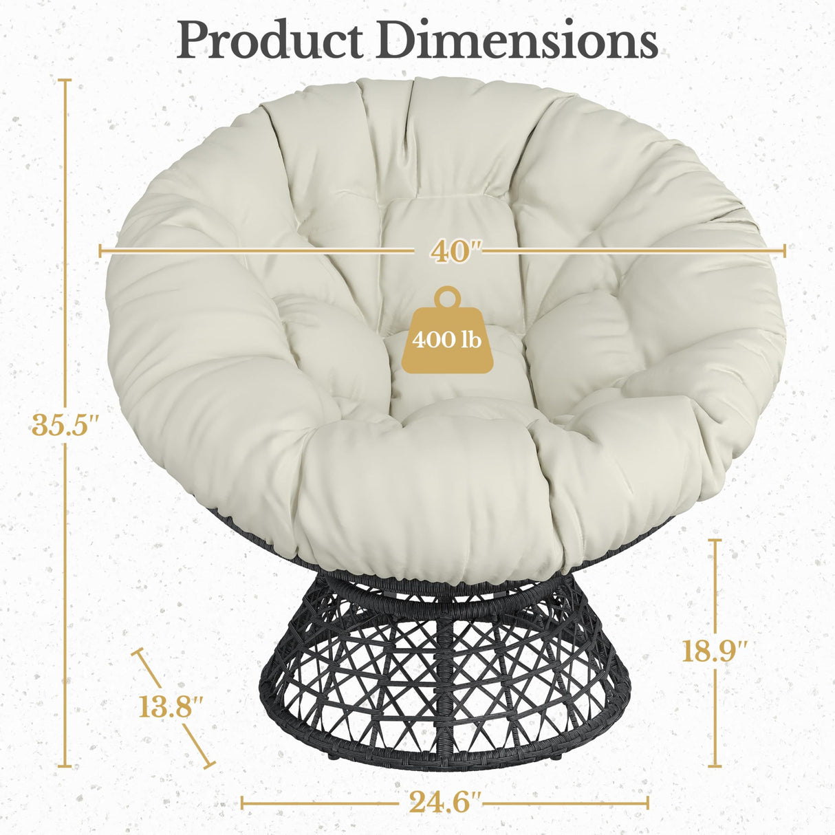 Yaheetech Indoor Papasan Chairs with Thick Tufted Cushions and Frame, Swivel Wicker Ergonomic Lounge Reading Chairs for Living Room/Bedroom, Beige Yaheetech