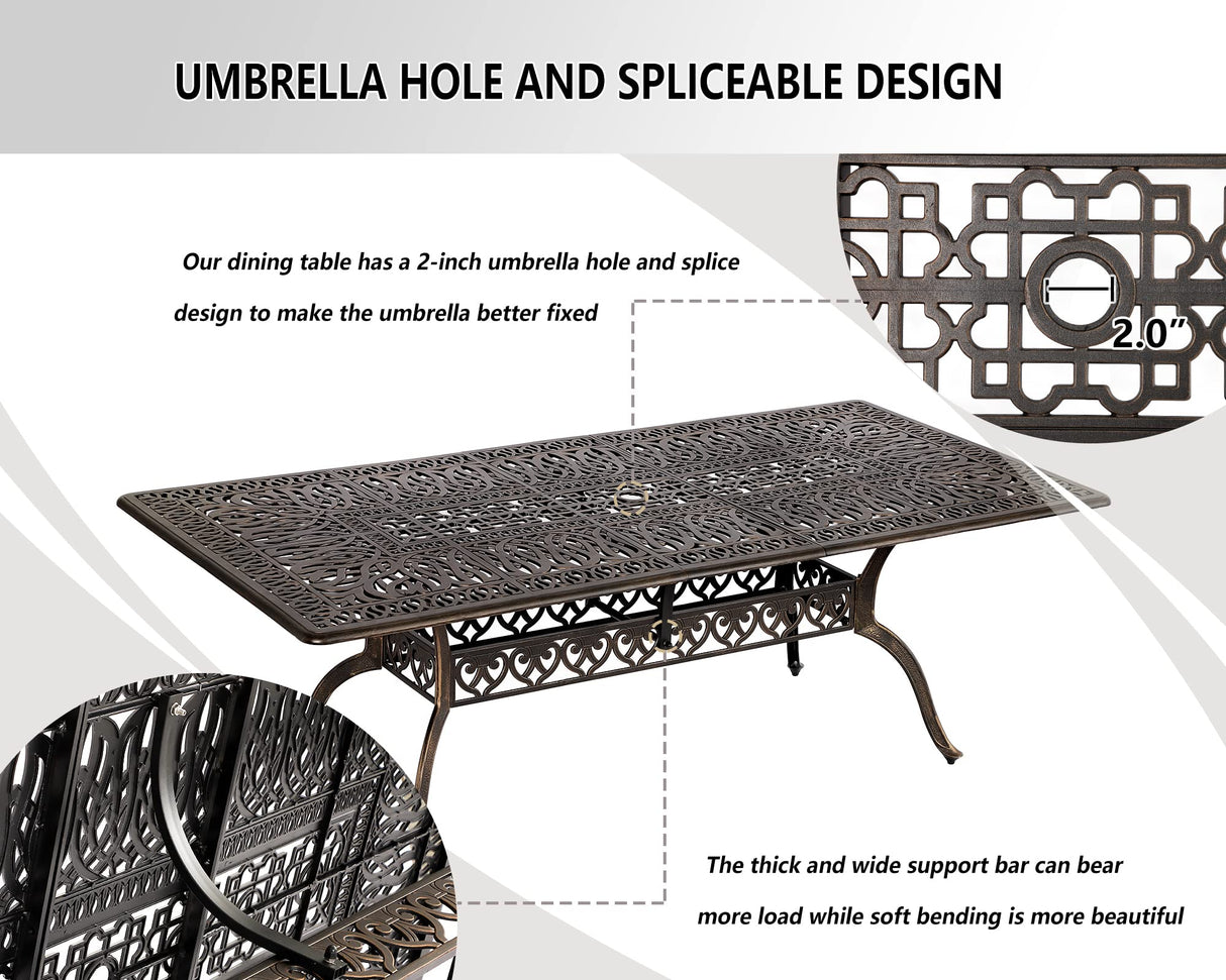 Grepatio 9 Piece Cast Aluminum Patio Furniture Set Outdoor Dining Set Bistro Furniture Set with 8 Armchairs and Dining Table, 8 Cushions for Backyard Garden Poolside (Khaki) Grepatio