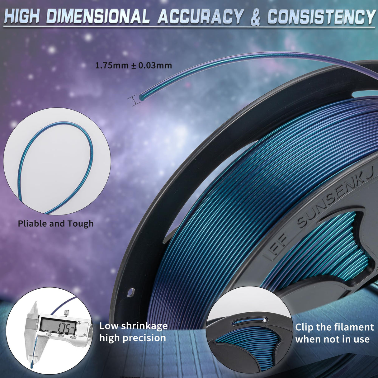 FF SUNSENKJ 3D Printer PLA Filament 1.75mm, Color Change Shiny Sparkle Glitter by Different Light Sunlight and Angle, Chameleon PLA Printing 3D Filament 1kg (2.2lbs) Spool (Chameleon_Royal Green) FF SUNSENKJ