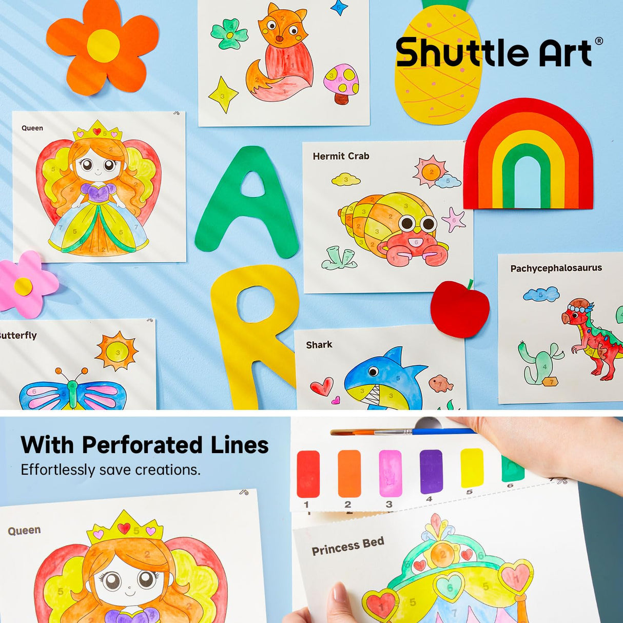 Shuttle Art Paint with Water Coloring Book for Kids, 25 Princess Themed Pages with 2 Brushes, Mess-Free Watercolor Paint Set, Travel-Friendly Art Craft Gift for Toddlers, Birthday Christmas Gift Shuttle Art