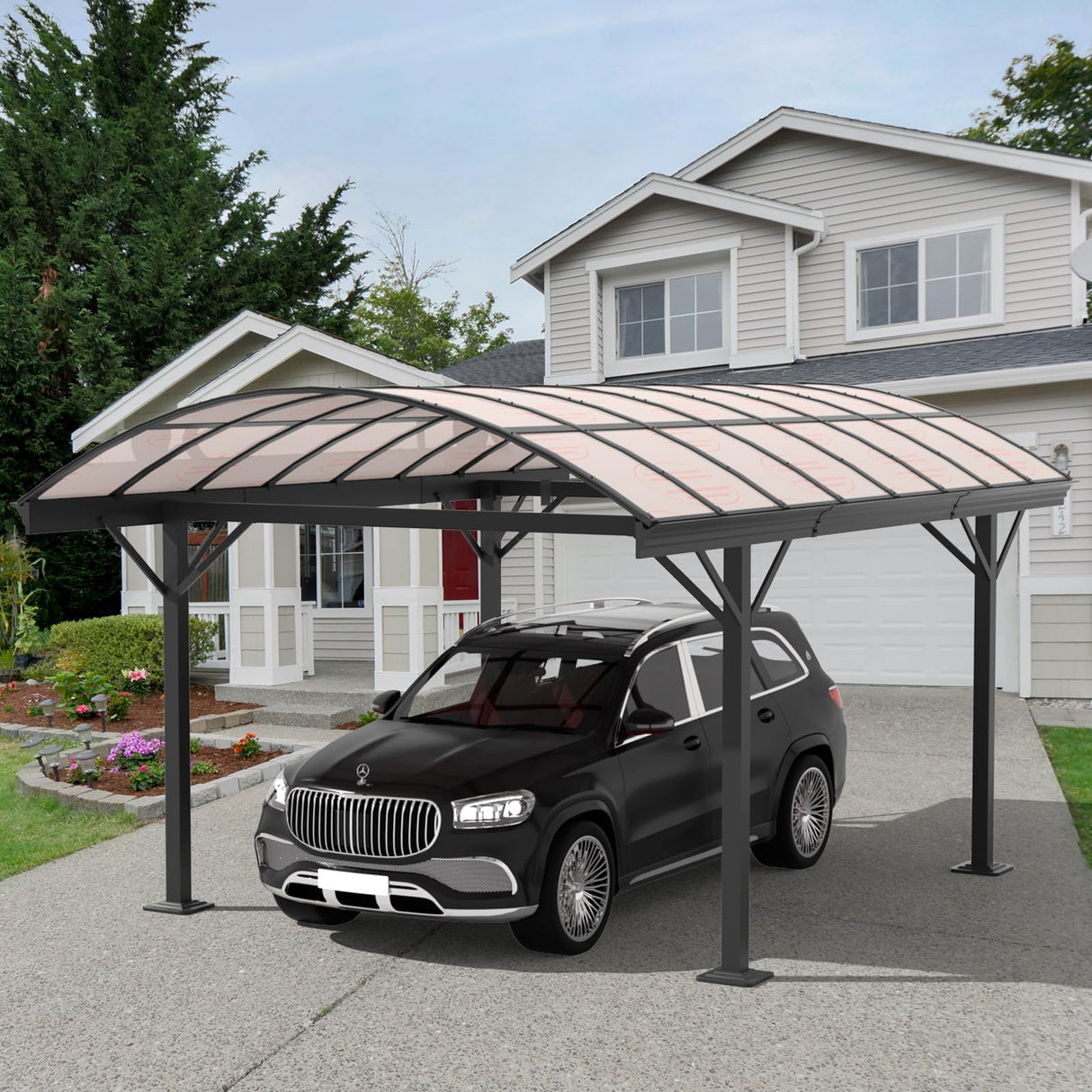 BUPPLEE Heavy Duty Metal Carport Kit 10 x 15 ft, Aluminum Carport with UV50+Resistant PC Sunlight Panels,Sturdy Metal Carports for Cars, Boats,Outdoor Storage Shed,Anti Rust Awning,Snow BUPPLEE