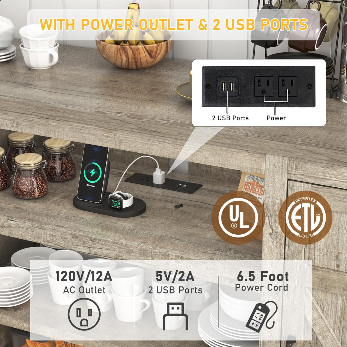 Hlivelood 66" Farmhouse TV Stand with Power Outlets for 75 Inch TVs, 33" Tall Entertainment Center with Storage Cabinets w/Adjustable Shelves, Rustic Large TV Media Console, Light Rustic Oak Hlivelood