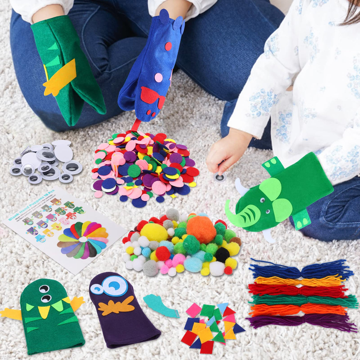 18 Pieces DIY Hand Puppets Making Kit Felt Sock Creative Art Craft Making Your Own Puppets Colorful Pompoms Wiggle Googly Eyes Storytelling Role Play Party Supplies Yaveron