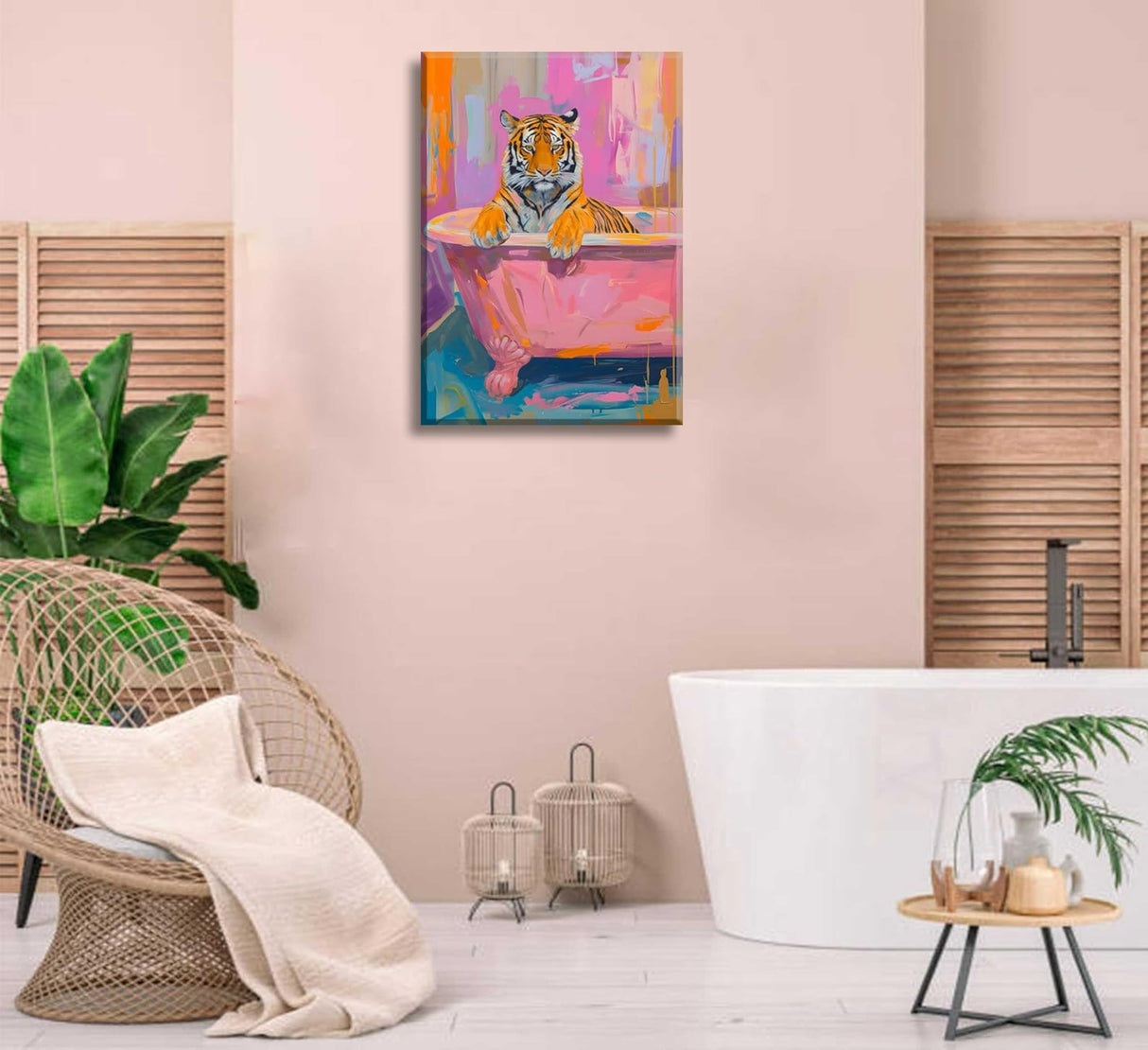 Vibrant Tiger in Bathtub Paint by Number Kit with Frame, 12x16inch Colorful Whimsical Animal DIY Painting for Adults and Kids, Art Craft Supplies Generic