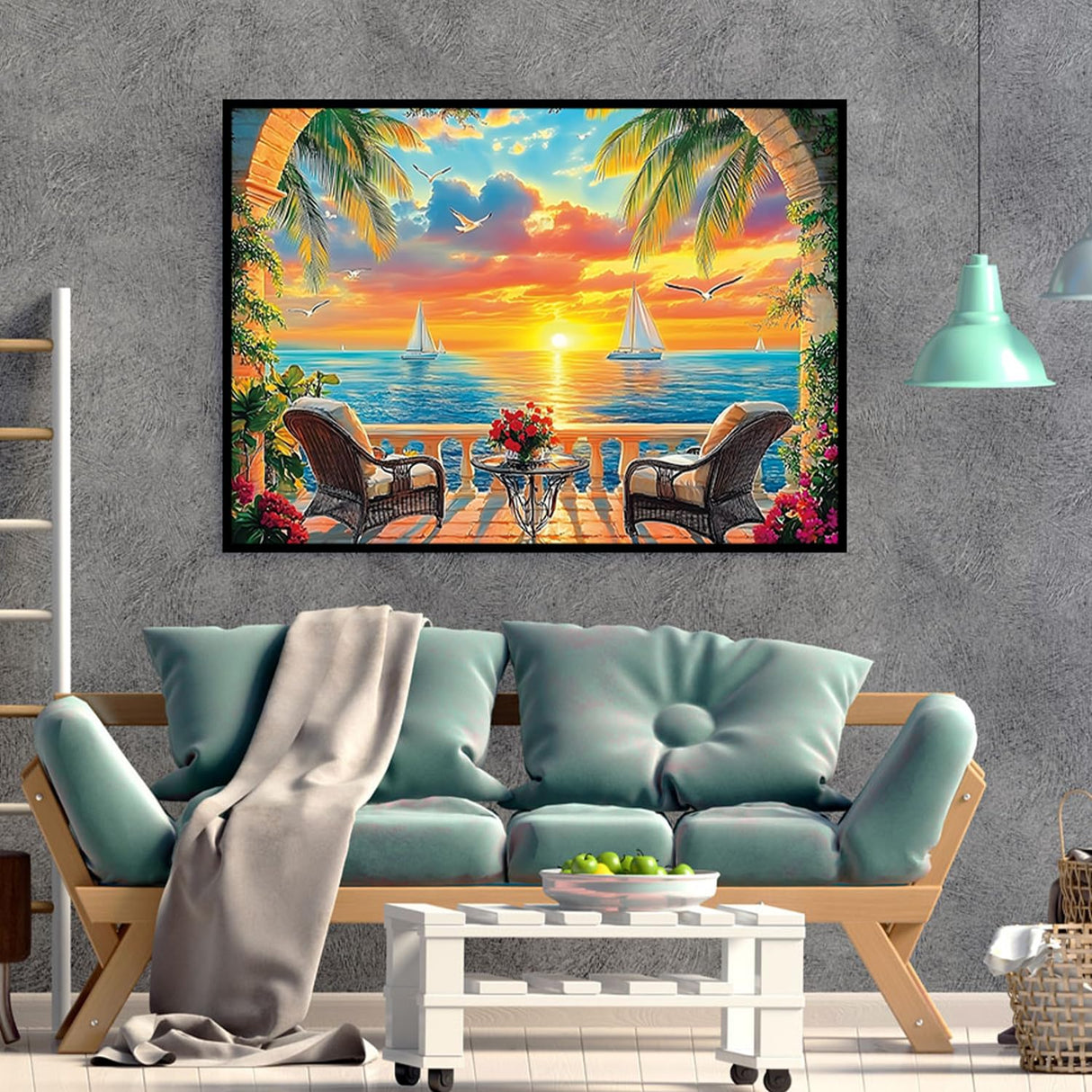 CHWGLFGG 5D Diamond Art Kits for Adults Beginners, Ocean Sunset Landscape Diamond Painting Kits, DIY Full Round Drill Paint by Diamonds Dot Gem Art for Adults, Home Wall Decor 12x 16 Inch CHWGLFGG
